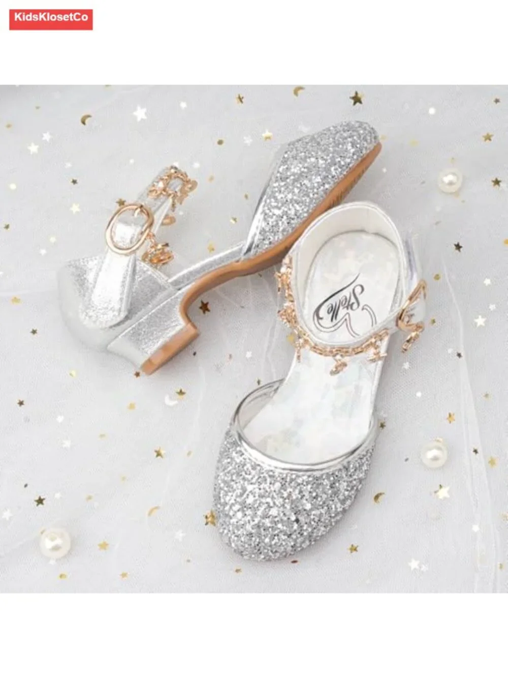 Girls Glitter Charm Dress Shoes Sequins Princess Heels for Party